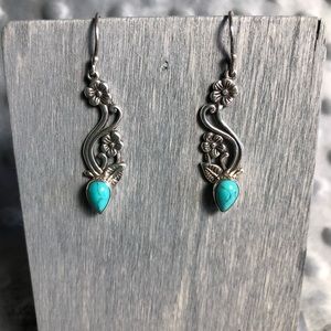 Turquoise and Sterling Silver Flower Earrings